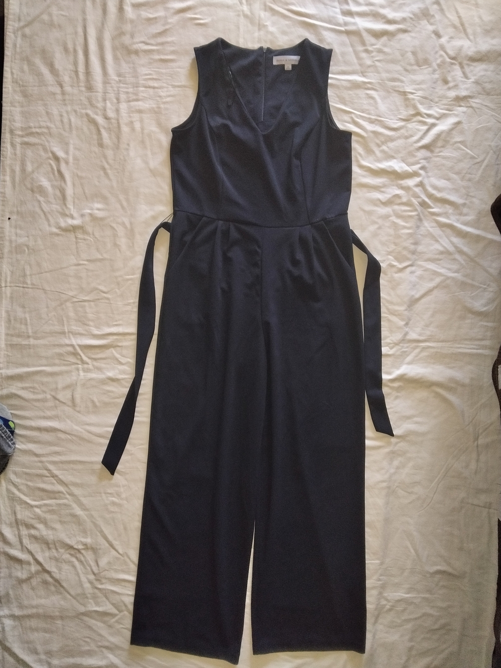 Emma & Michele Navy Sleeveless Jumpsuit with Waist Ties